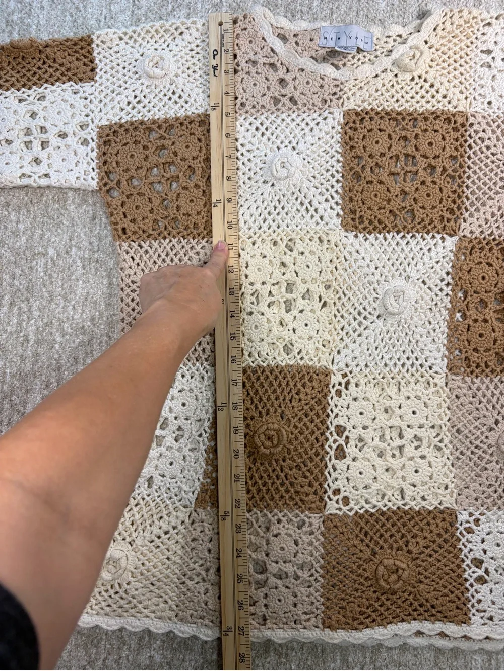 Vintage Neutral Crochet Patchwork Throw - Cream & Brown